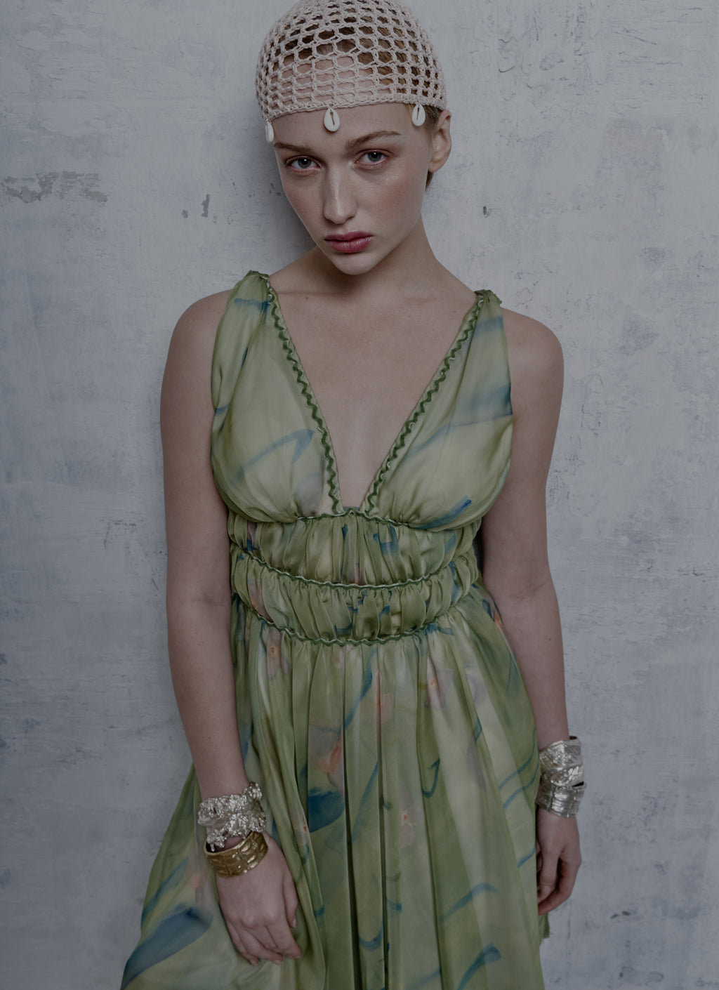 Bustier dress in chiffon flower print