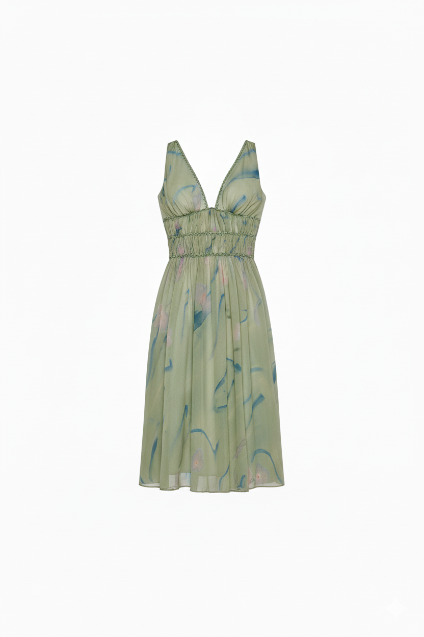 Bustier dress in chiffon flower print