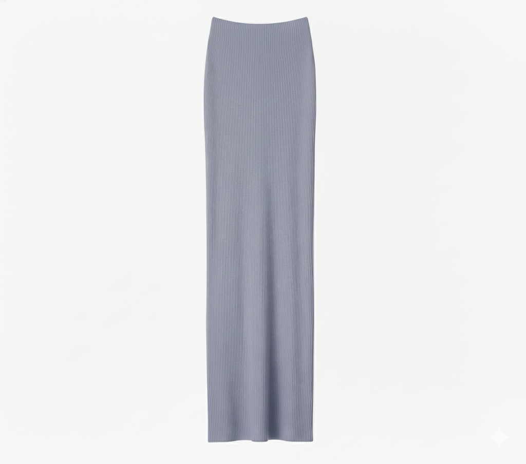 Long skirt with slit and detailed stitching