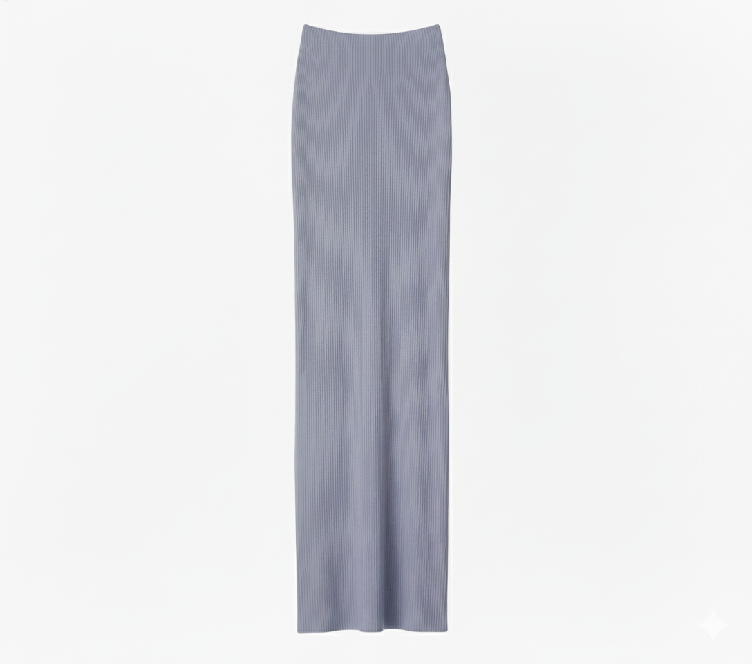 Long skirt with slit and detailed stitching